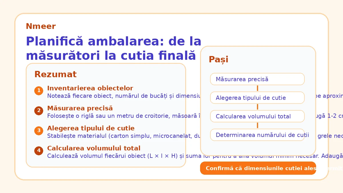 Planifică ambalarea: de la măsurători la cutia finală